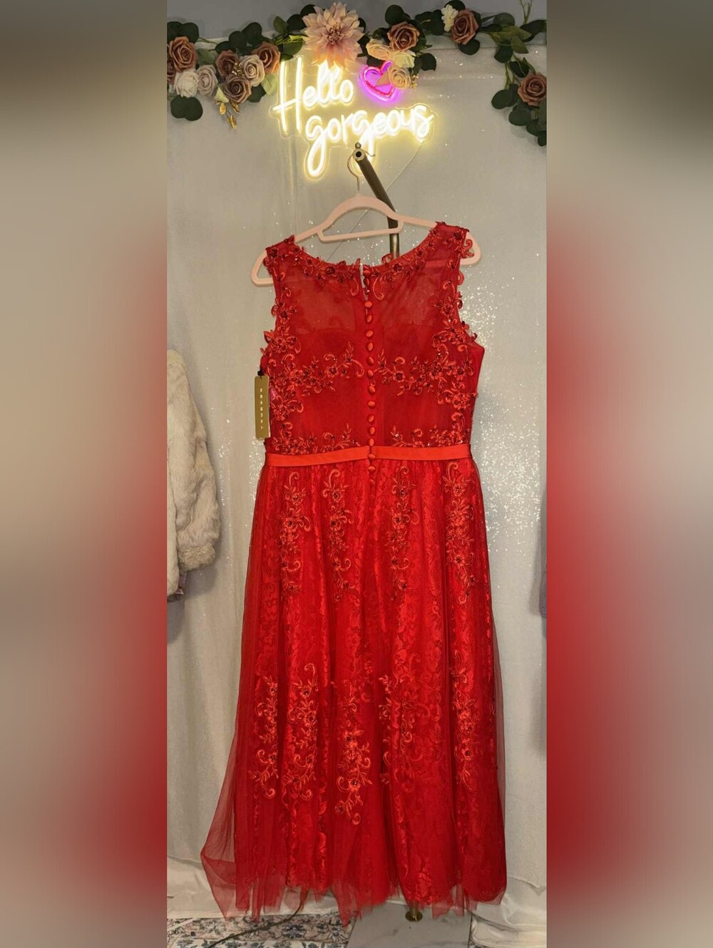 NWT Appx Size 10 Vintage Inspired Red Lace Tea-Length Dress by Amgam - Picture 4 of 6